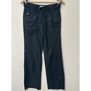 7&7 Linen Blend Women’s Pants Sz S Pockets Belt Straight Leg Gothic Grunge